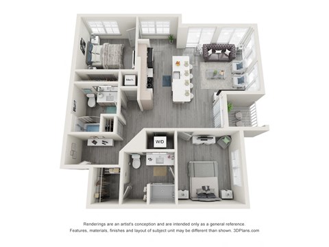 Floor plan for 2 beds, 2 baths, 1106 sqft